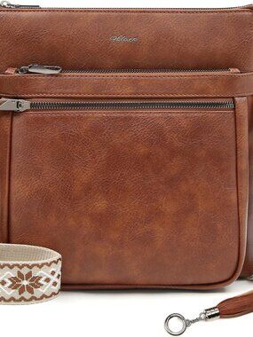 Leather Crossbody Bag for Women Anti Theft Shoulder Handbag Multi Pockets Wide G